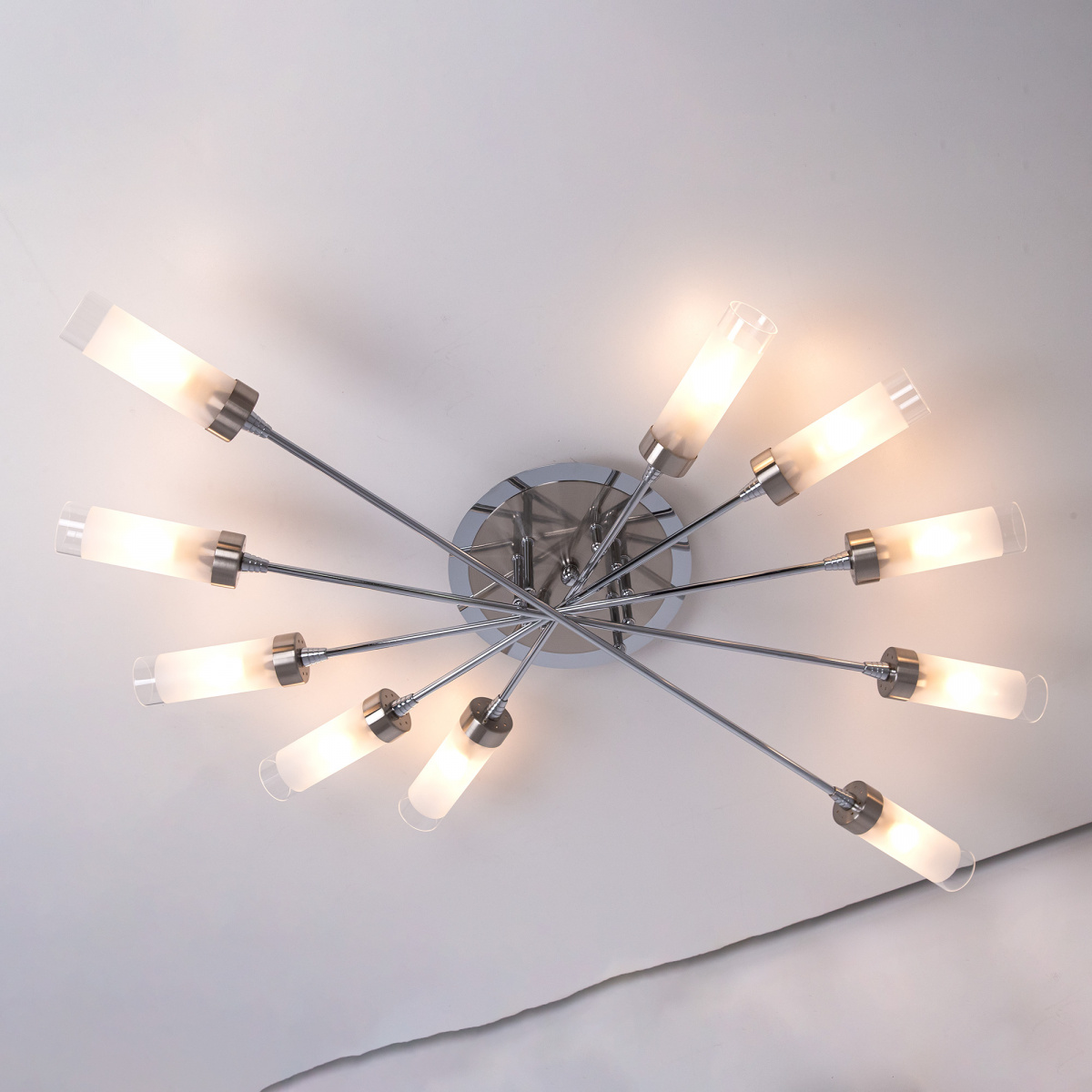 Glass Ceiling lamp,10 lights in Satine nickel Finish, mounted in hotel,Villa,Home,Restaurant .