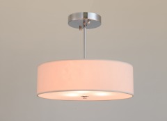 Plafonnier semi-encastré, plafonnier à tambour de 13 pouces, finition chromée avec abat-jour en tissu, adapté pour hôtel, villa, maison, restaurant