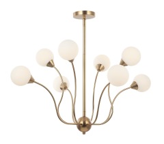Lampadario a 8 luci, lampadario in vetro in stile country americano con finitura in vetro bianco e oro