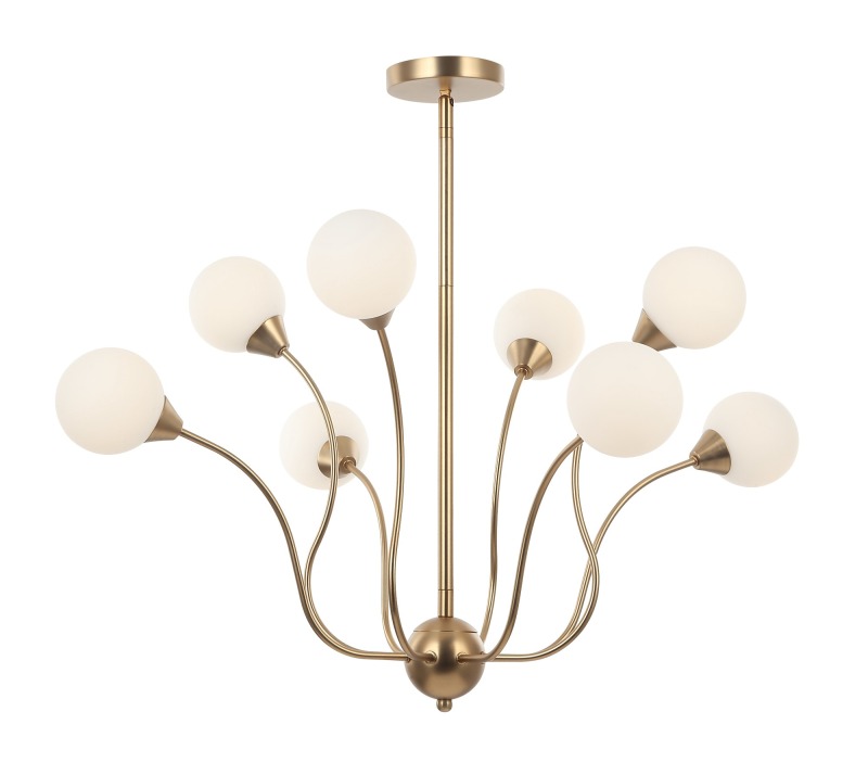 Lampadario a 8 luci, lampadario in vetro in stile country americano con finitura in vetro bianco e oro