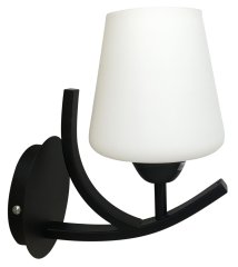 Lampada da parete in vetro stile country, vetro bianco, 1 luce in finitura nero opaco