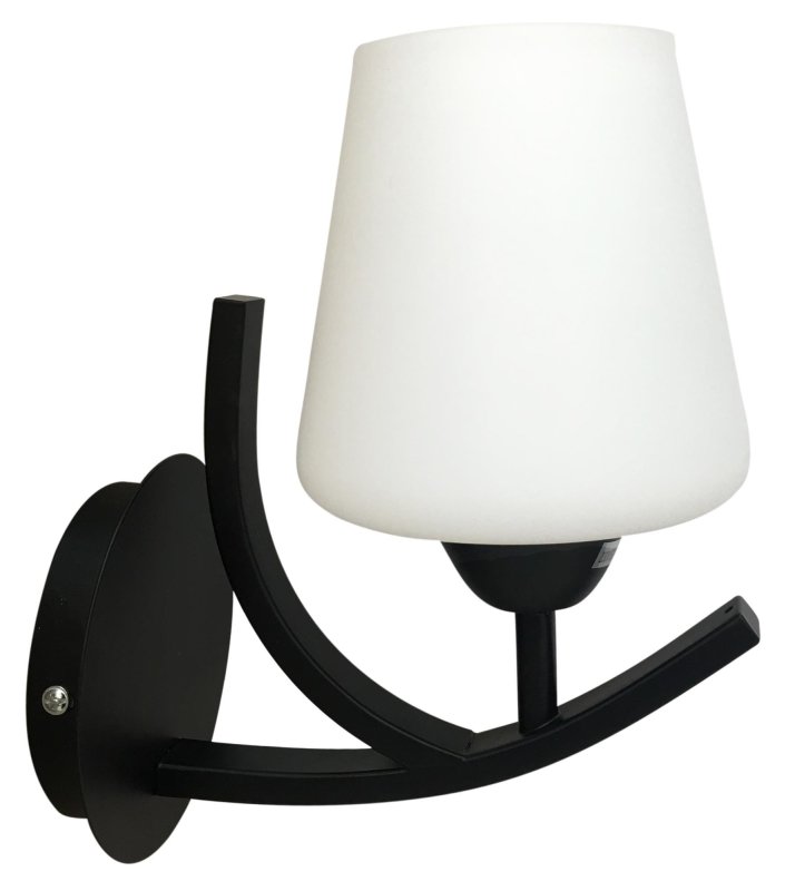 Lampada da parete in vetro stile country, vetro bianco, 1 luce in finitura nero opaco