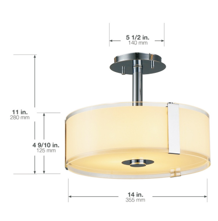 1 Ελαφριά ημι-χωνευτή οροφή, με λευκό γυαλί σε φινίρισμα χρωμίου