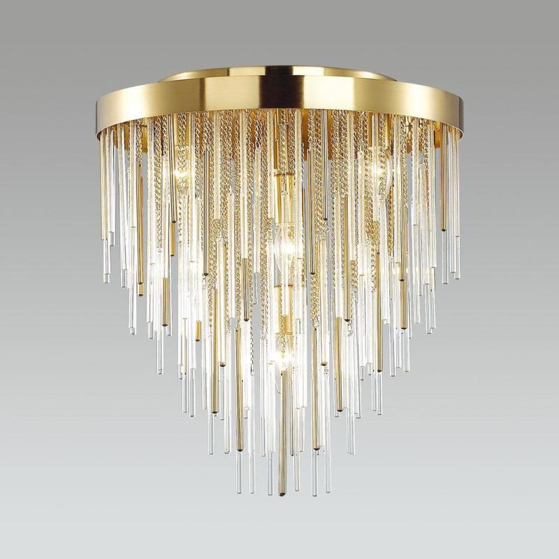 Luxury ceiling lamp,Clear glass,7 lights in Plating Gold Finish, mounted in hotel,Villa,Home,Restaurant.