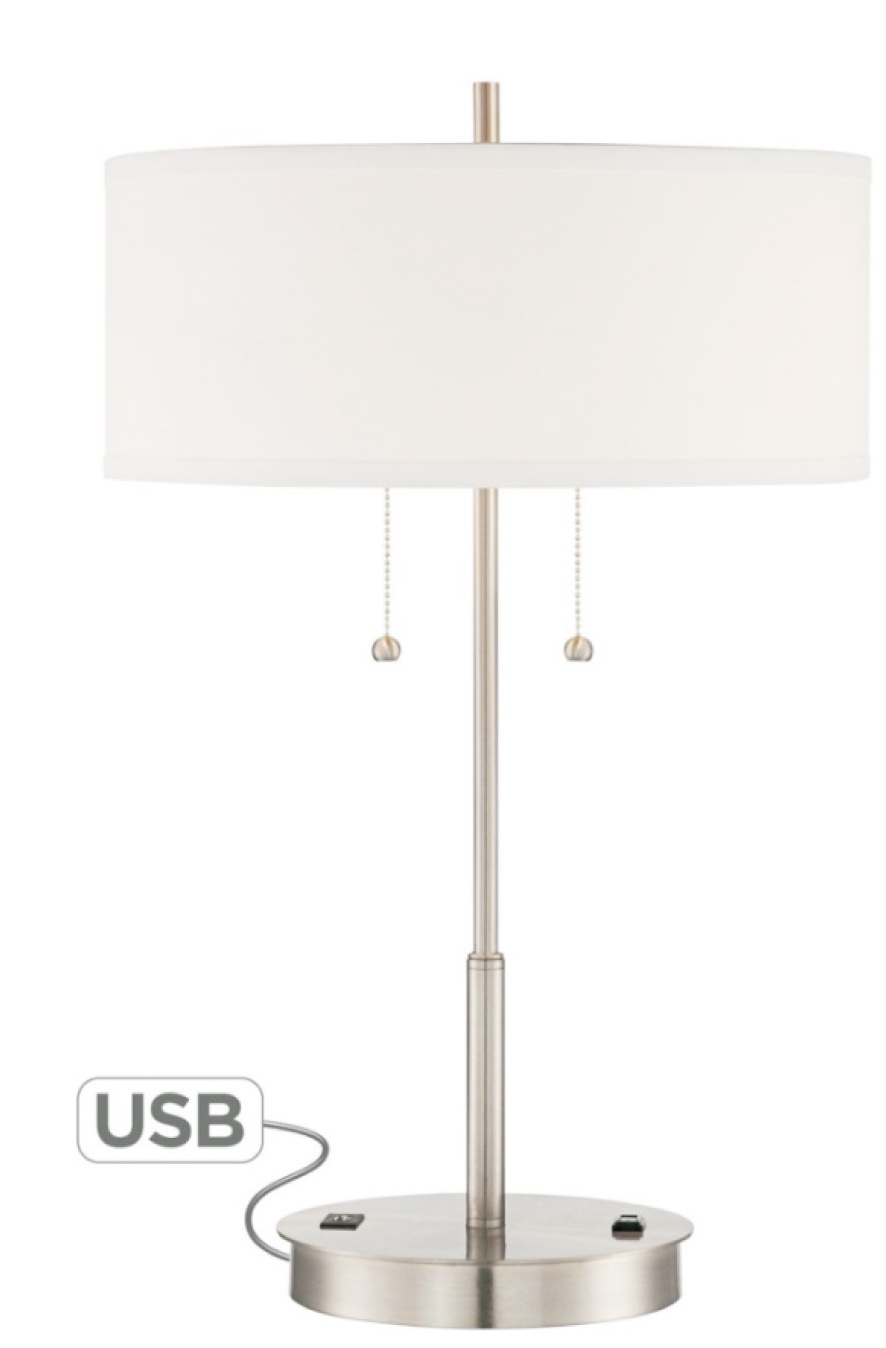 ဟိုတယ်ပရောဂျက် စားပွဲတင်မီးအိမ်၊ စားပွဲတင်မီးချောင်း ဒီဇိုင်းပုံစံ ခေတ်မီ အထည်အလိပ်အကာဖြင့် Satin နီကယ်ရောင် USB အမြန်အားသွင်းပေါက် ၂ ခုပါ