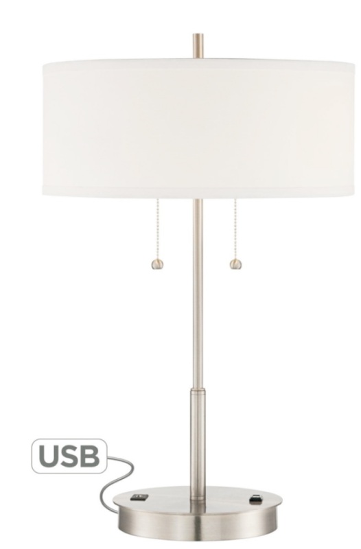 ဟိုတယ်ပရောဂျက် စားပွဲတင်မီးအိမ်၊ စားပွဲတင်မီးချောင်း ဒီဇိုင်းပုံစံ ခေတ်မီ အထည်အလိပ်အကာဖြင့် Satin နီကယ်ရောင် USB အမြန်အားသွင်းပေါက် ၂ ခုပါ