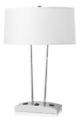 Hotel Project Lampada da Tavolo, Lampada da Scrivania in Stile Design Moderno con Paralume in Tessuto in Colore Nichel Satinato