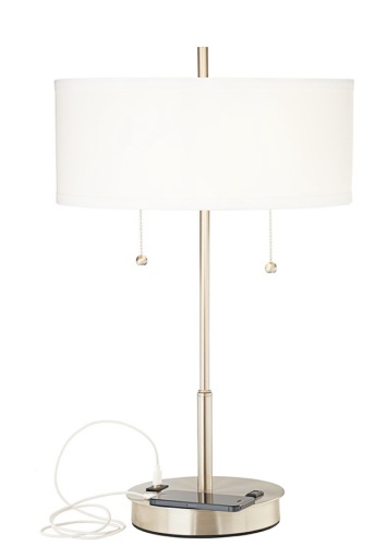 ဟိုတယ်ပရောဂျက် စားပွဲတင်မီးအိမ်၊ စားပွဲတင်မီးချောင်း ဒီဇိုင်းပုံစံ ခေတ်မီ အထည်အလိပ်အကာဖြင့် Satin နီကယ်ရောင် USB အမြန်အားသွင်းပေါက် ၂ ခုပါ