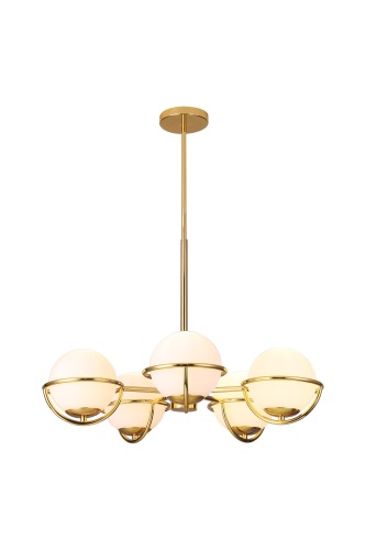 इंस्पायर्ड ग्लास पेंडेंट लैंप, ओपल ग्लास, 5 लाइट इन प्लेटिंग गोल्ड फिनिश, हैंगिंग इन होटल, विला, होम, रेस्टोरेंट