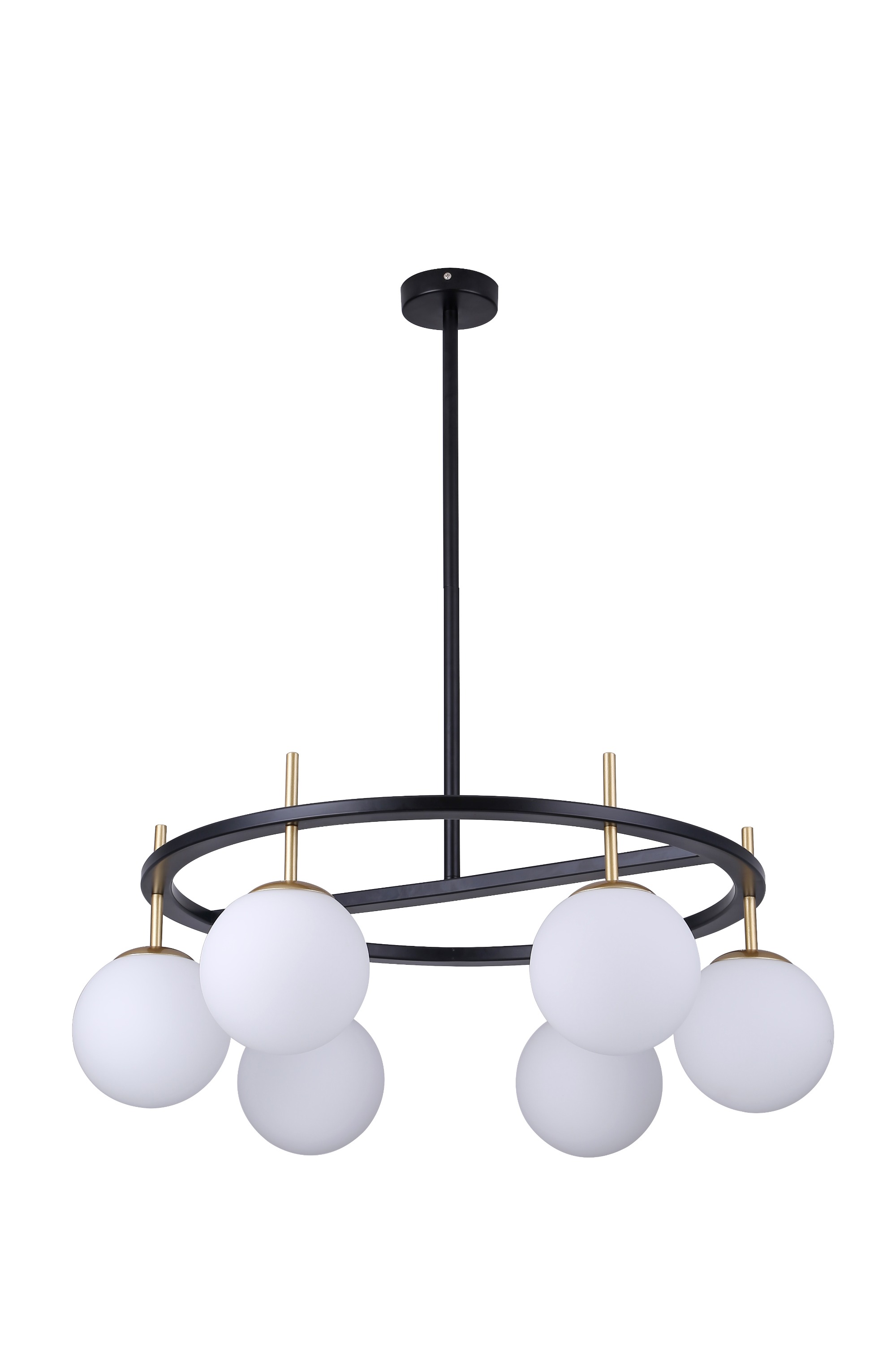 Διακόσμηση σπιτιού Εσωτερικός πολυέλαιος, Opal Glass, 6 Light σε ματ μαύρο και χρυσό φινίρισμα, κρεμαστό σε ξενοδοχείο, βίλα, σπίτι, εστιατόριο