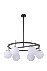 Διακόσμηση σπιτιού Εσωτερικός πολυέλαιος, Opal Glass, 6 Light σε ματ μαύρο και χρυσό φινίρισμα, κρεμαστό σε ξενοδοχείο, βίλα, σπίτι, εστιατόριο