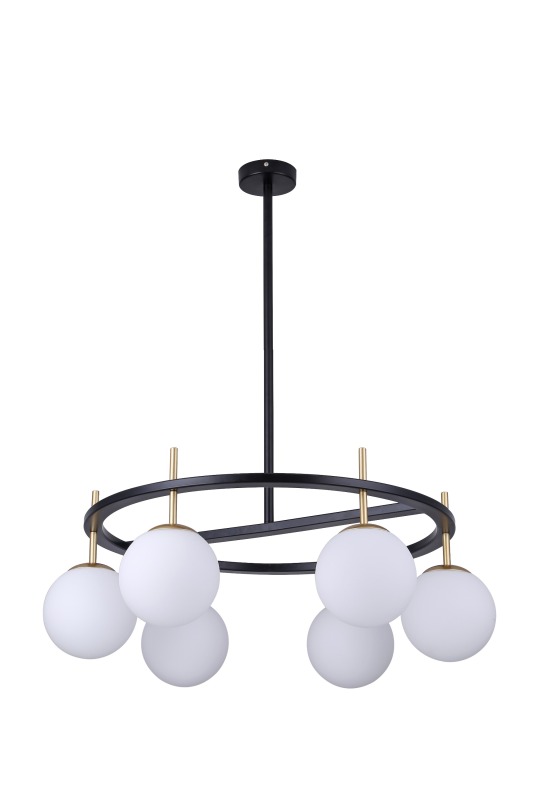 Διακόσμηση σπιτιού Εσωτερικός πολυέλαιος, Opal Glass, 6 Light σε ματ μαύρο και χρυσό φινίρισμα, κρεμαστό σε ξενοδοχείο, βίλα, σπίτι, εστιατόριο