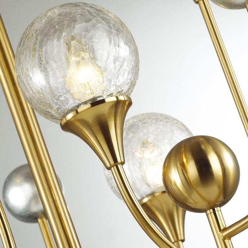 Κομψό γυάλινο κρεμαστό φωτιστικό, Hand Blown στρογγυλό γυαλί, 4 φώτα σε επιχρυσωμένο φινίρισμα, κρεμαστό σε ξενοδοχείο, Βίλα, Σπίτι, Εστιατόριο, Φωτιστικό σχεδιασμού.