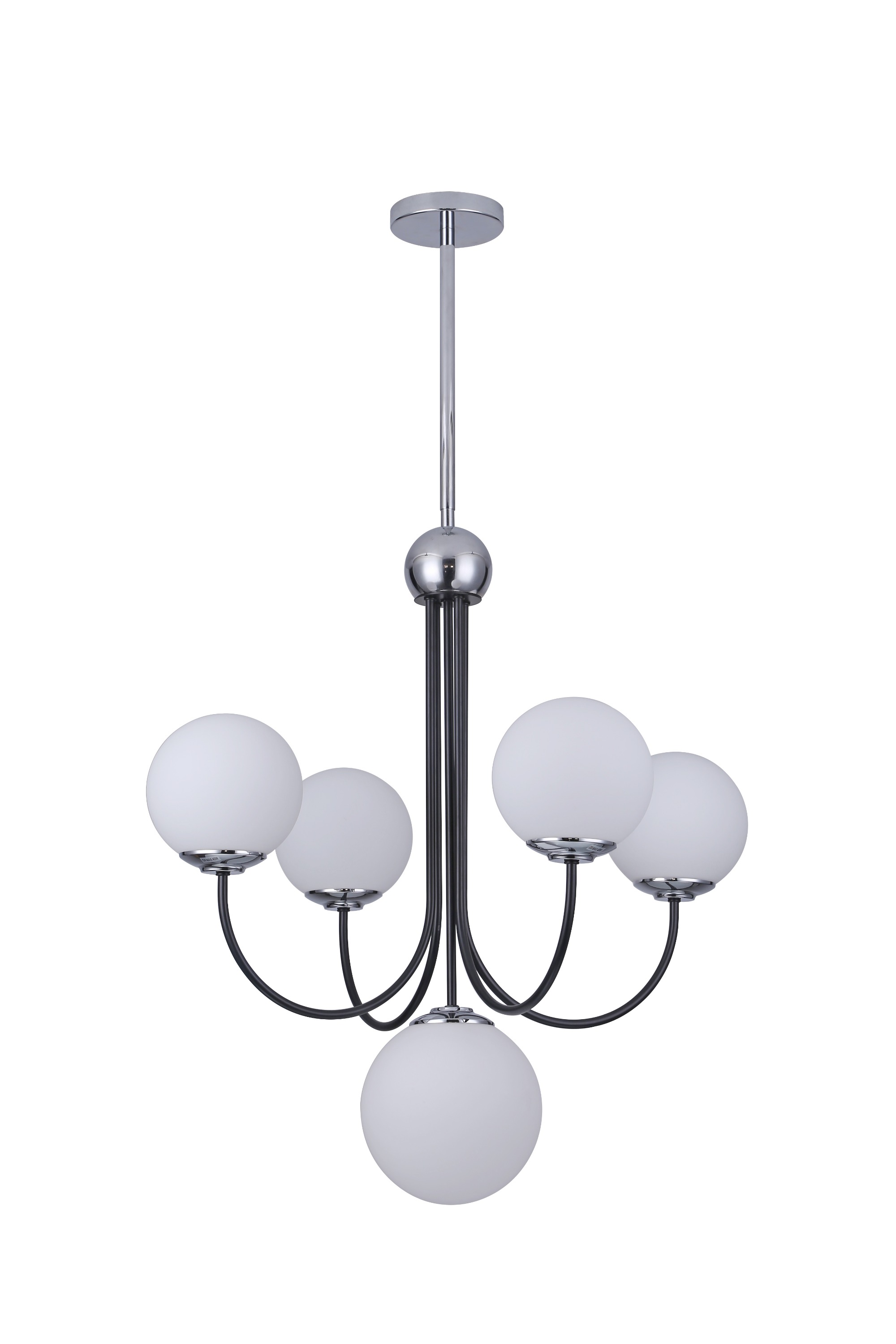 Διακόσμηση σπιτιού Εσωτερικός πολυέλαιος, Opal Glass, 5 Light σε μαύρο ματ και φινίρισμα χρώμιο, κρεμαστό σε ξενοδοχείο, βίλα, σπίτι, εστιατόριο