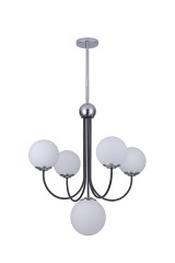 Διακόσμηση σπιτιού Εσωτερικός πολυέλαιος, Opal Glass, 5 Light σε μαύρο ματ και φινίρισμα χρώμιο, κρεμαστό σε ξενοδοχείο, βίλα, σπίτι, εστιατόριο