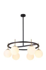 Διακόσμηση σπιτιού Εσωτερικός πολυέλαιος, Opal Glass, 6 Light σε ματ μαύρο και χρυσό φινίρισμα, κρεμαστό σε ξενοδοχείο, βίλα, σπίτι, εστιατόριο