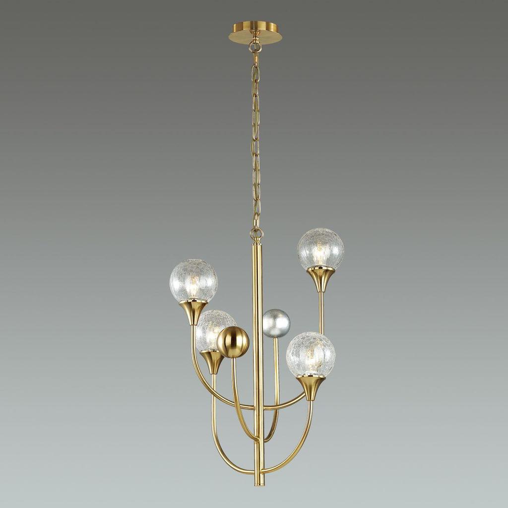 Κομψό γυάλινο κρεμαστό φωτιστικό, Hand Blown στρογγυλό γυαλί, 4 φώτα σε επιχρυσωμένο φινίρισμα, κρεμαστό σε ξενοδοχείο, Βίλα, Σπίτι, Εστιατόριο, Φωτιστικό σχεδιασμού.