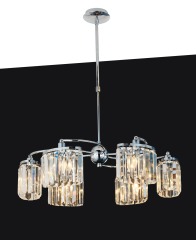 အရည်အသွေးမြင့် ဆွဲသီးမီးခွက်၊ ကြည်လင်ပြတ်သားသောပုံဆောင်ခဲ၊ Chrome Finish ရှိ မီးလုံး 6 လုံး၊ ဟိုတယ်၊ Villa၊ Home၊ Retaurant တွင် တွဲလောင်း၊ E14/E27၊ Tube များအတွက် အသုံးပြုနိုင်ပြီး ချိန်ညှိနိုင်ပါသည်။