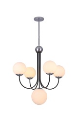 Διακόσμηση σπιτιού Εσωτερικός πολυέλαιος, Opal Glass, 5 Light σε μαύρο ματ και φινίρισμα χρώμιο, κρεμαστό σε ξενοδοχείο, βίλα, σπίτι, εστιατόριο