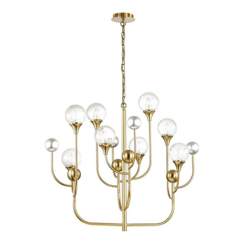 Κομψό γυάλινο κρεμαστό φωτιστικό, Hand Blown στρογγυλό γυαλί, 4 φώτα σε επιχρυσωμένο φινίρισμα, κρεμαστό σε ξενοδοχείο, Βίλα, Σπίτι, Εστιατόριο, Φωτιστικό σχεδιασμού.