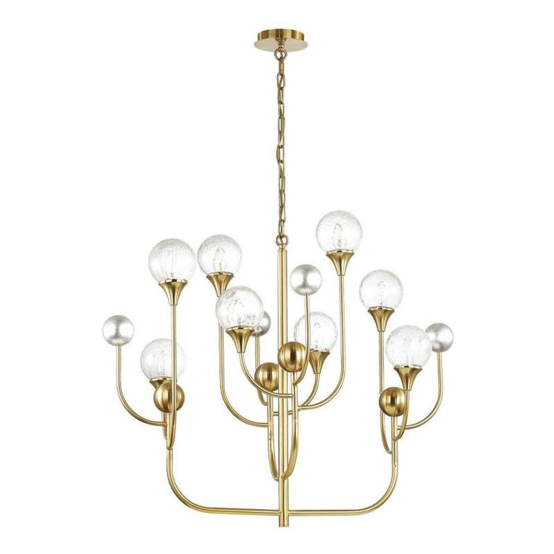 Κομψό γυάλινο κρεμαστό φωτιστικό, Hand Blown στρογγυλό γυαλί, 4 φώτα σε επιχρυσωμένο φινίρισμα, κρεμαστό σε ξενοδοχείο, Βίλα, Σπίτι, Εστιατόριο, Φωτιστικό σχεδιασμού.