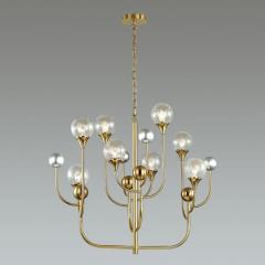 Κομψό γυάλινο κρεμαστό φωτιστικό, Hand Blown στρογγυλό γυαλί, 4 φώτα σε επιχρυσωμένο φινίρισμα, κρεμαστό σε ξενοδοχείο, Βίλα, Σπίτι, Εστιατόριο, Φωτιστικό σχεδιασμού.