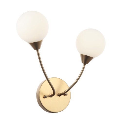 နံရံကပ်မီးအိမ် 2 လုံး၊ အဖြူရောင် Glass နှင့် Gold Finish ပါသော American Country ဖန်နံရံမီးအိမ်