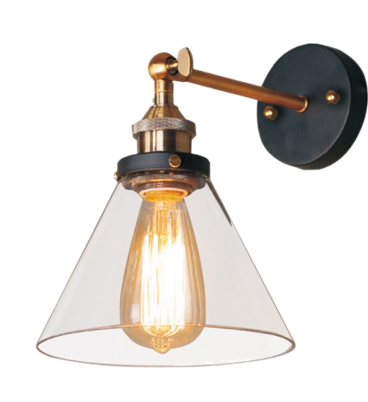 1 light rocker arm နံရံမီးအိမ်၊ Studio Industrial Wall Light ကော်ဖီဆိုင် နံရံကပ်မီးခွက်များ၊ အနက်ရောင်နှင့် ဖဲနီကယ်အချောထည်များ