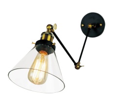 1 light rocker arm နံရံမီးအိမ်၊ Studio Industrial Wall Light ကော်ဖီဆိုင် နံရံကပ်မီးခွက်များ၊ အနက်ရောင်နှင့် ဖဲနီကယ်အချောထည်များ