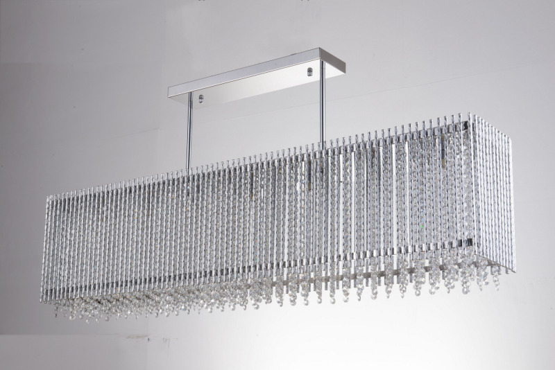 Lampada a sospensione di lusso, cristallo trasparente, 7 luci con finitura cromata, appesa in hotel, villa, casa, ristorante, altezza regolabile su richiesta.