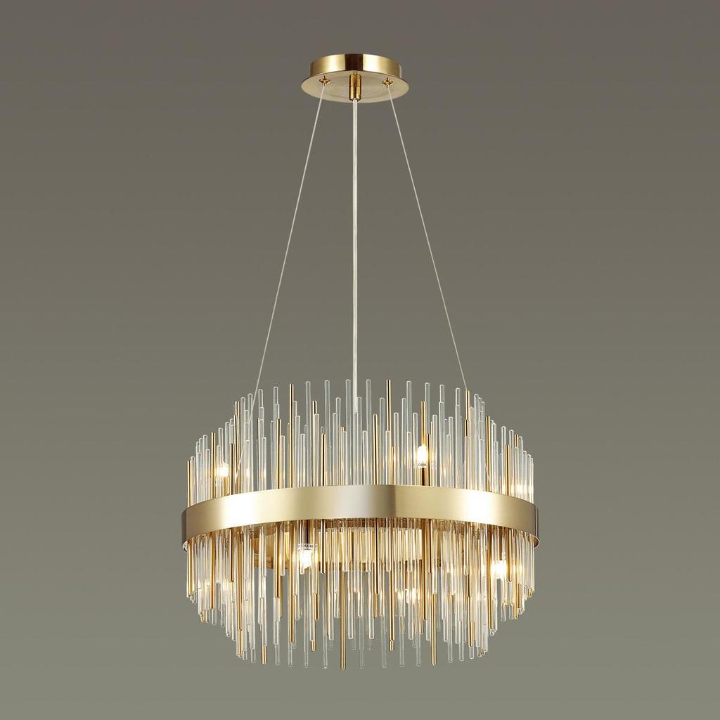 Κρεμαστό φωτιστικό πολυτελείας, Διαφανές γυαλί, 8 φώτα σε επιχρυσωμένο φινίρισμα, κρεμαστό στο ξενοδοχείο, Βίλα, Σπίτι, Εστιατόριο, το ύψος μπορεί να ρυθμιστεί κατόπιν αιτήματος.