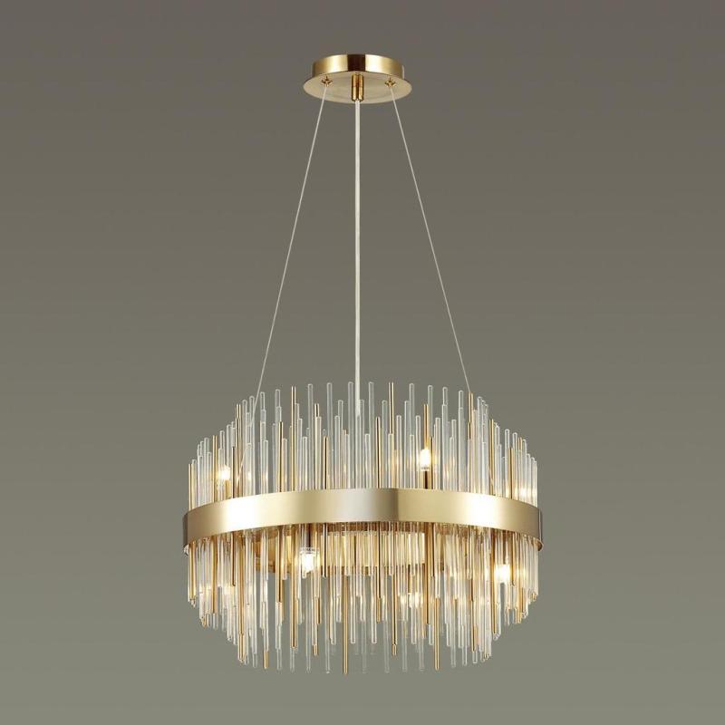 Κρεμαστό φωτιστικό πολυτελείας, Διαφανές γυαλί, 8 φώτα σε επιχρυσωμένο φινίρισμα, κρεμαστό στο ξενοδοχείο, Βίλα, Σπίτι, Εστιατόριο, το ύψος μπορεί να ρυθμιστεί κατόπιν αιτήματος.