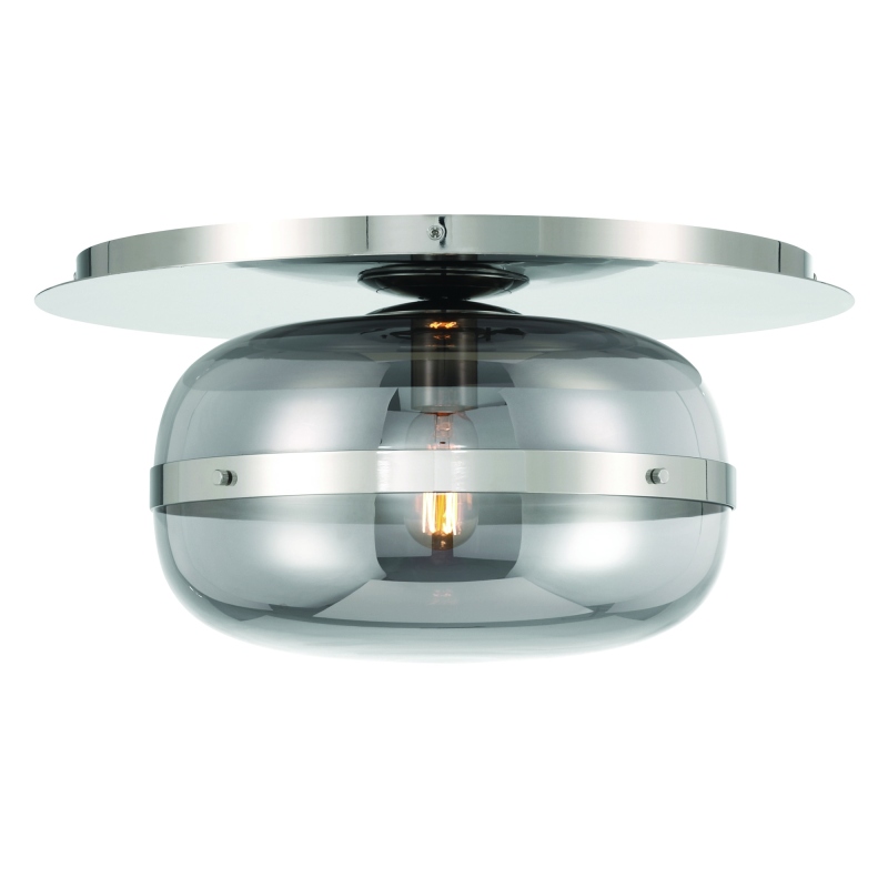Oval glass ceiling light chrome antique Brass lampbody smoke amber glass available