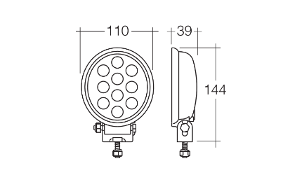 Narva Round 110mm 9-33V LED Work Lamp Flood Beam, white black LED Work Light