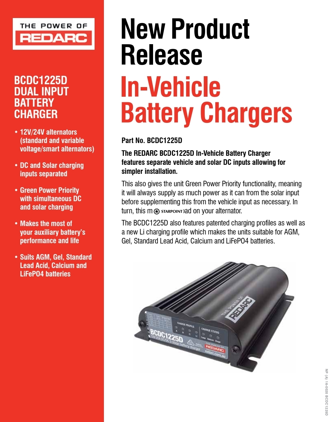 Redarc Bcdc1225d Battery Charger 3 Stage 25 Amp 9 32v Input 12v Output