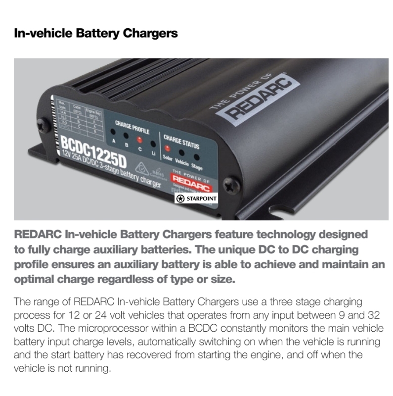 Redarc Battery Charger 3 Stage 6 amp  9-32v Input 12v Output