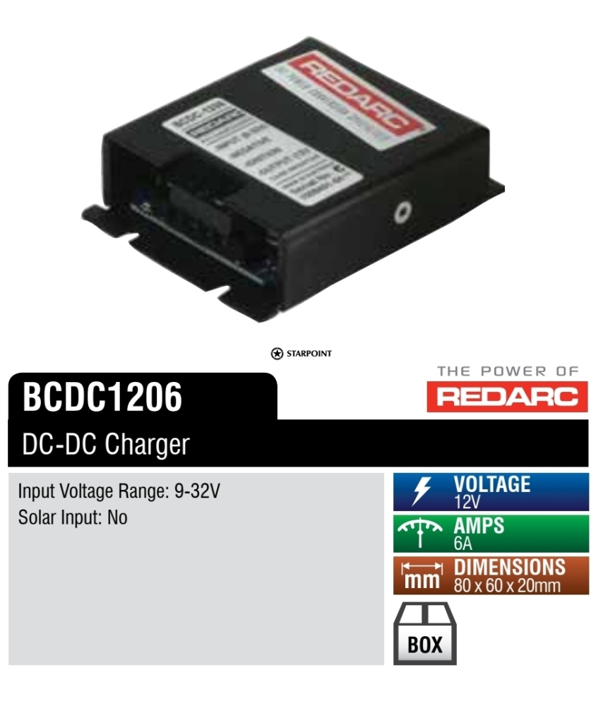 Redarc Battery Charger 3 Stage 6 amp  9-32v Input 12v Output