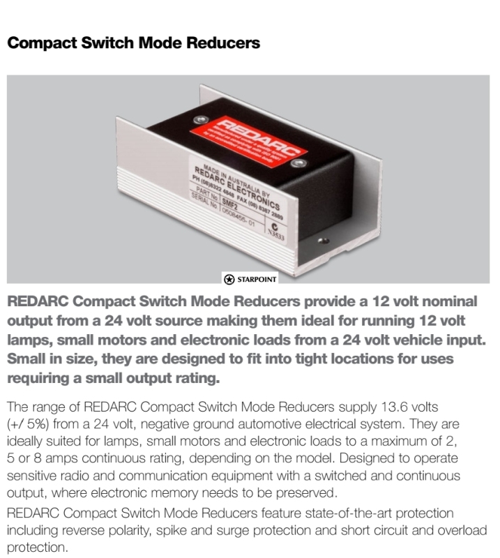 Redarc Switch Mode Voltage Reducer 24v To 12v 30 Amp