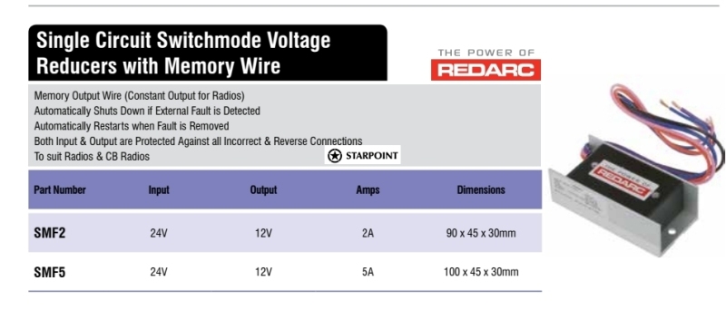 Redarc Compact Switch Mode Voltage Reducer 24v To 12v 5 Amp