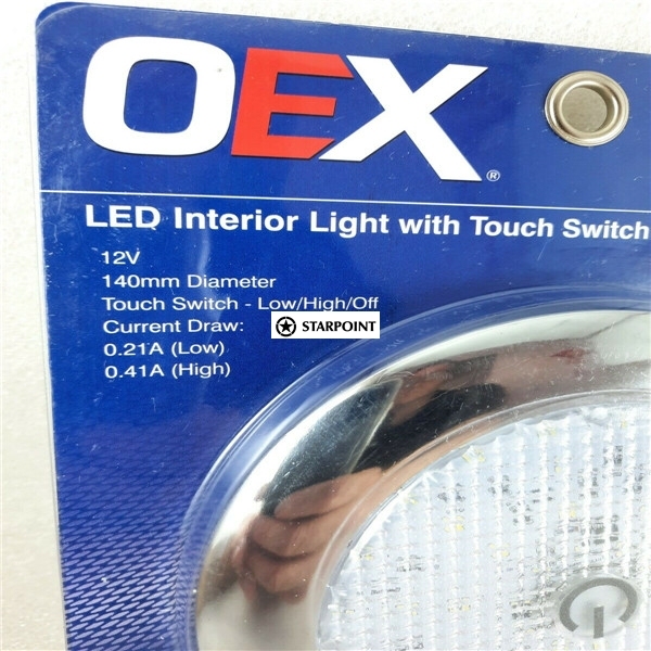 OEX Round LED Interior Light ,12V Car Interior Indoor Roof Ceiling Dome Light Lamp- White 140mm With Touch Switch High Low