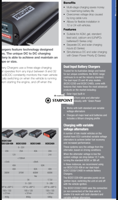 Redarc Dual Input 40A In-Vehicle DC Battery Charger, DC to DC Battery Charger