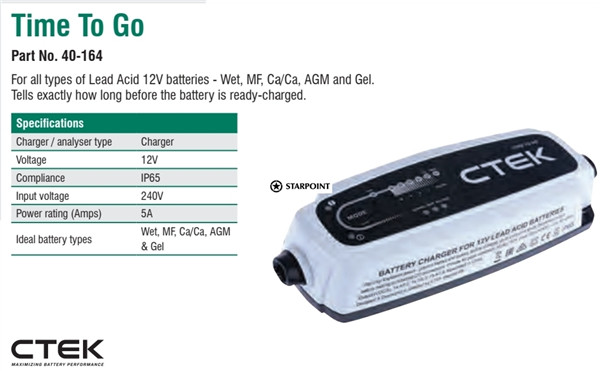 CTEK Time To Go 12 Volt 5 Amp Battery Charger