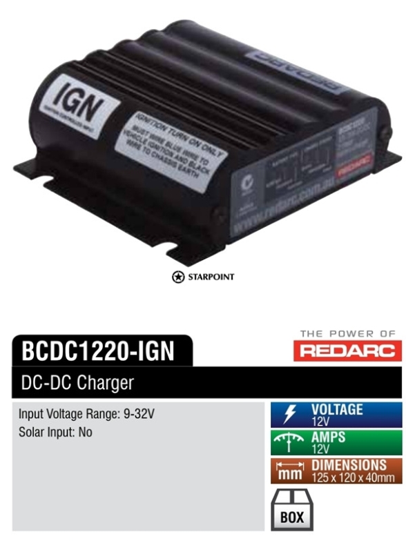 REDARC BCDC1220 IGN Battery Charger DC To DC 20A (ignition control) 3 Stage 9-32v Input 12v Output