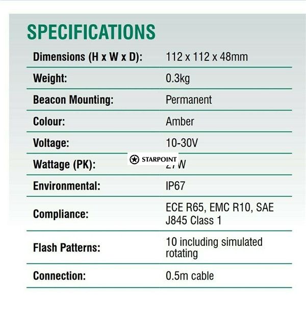 2 x LED Amber Beacon Class 1 Multivolt Low Profile Permanent Mount Bonus Switch