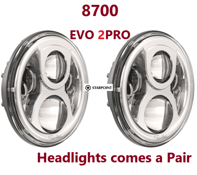 JW Speaker LED Headlight 12/24V High / Low / PARK / DRL Chrome- 8700EVOP2