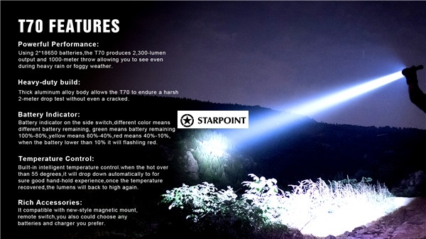 T70 Hunting Torch Light Kits, Rechargeable LED Hunting Flashlight Long Range 3 Years Warranty