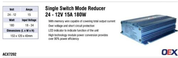 Voltage Reducer 24v To 12v 15 Amp Radio Memory Wire FULL WARRANTY - 180 watt