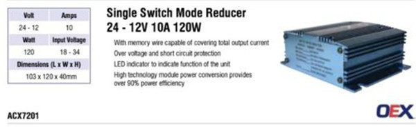 Voltage Reducer 24v To 12v 10 Amp Radio Memory Wire FULL WARRANTY - 120 Watt OEX