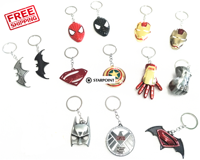 The Avengers Marvel Keychains Ironman Hand hulk fist Batman Spiderman, Ironman, superman