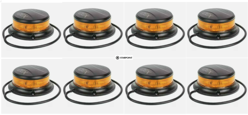 8 x LED Amber Beacons Class 1 Multivolt Low Profile Permanent Mount Bonus Switch